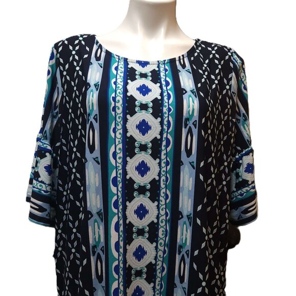 Kim Rogers Curvy dress Women's 1X mid-length Blue green black white design fall - Picture 2 of 13